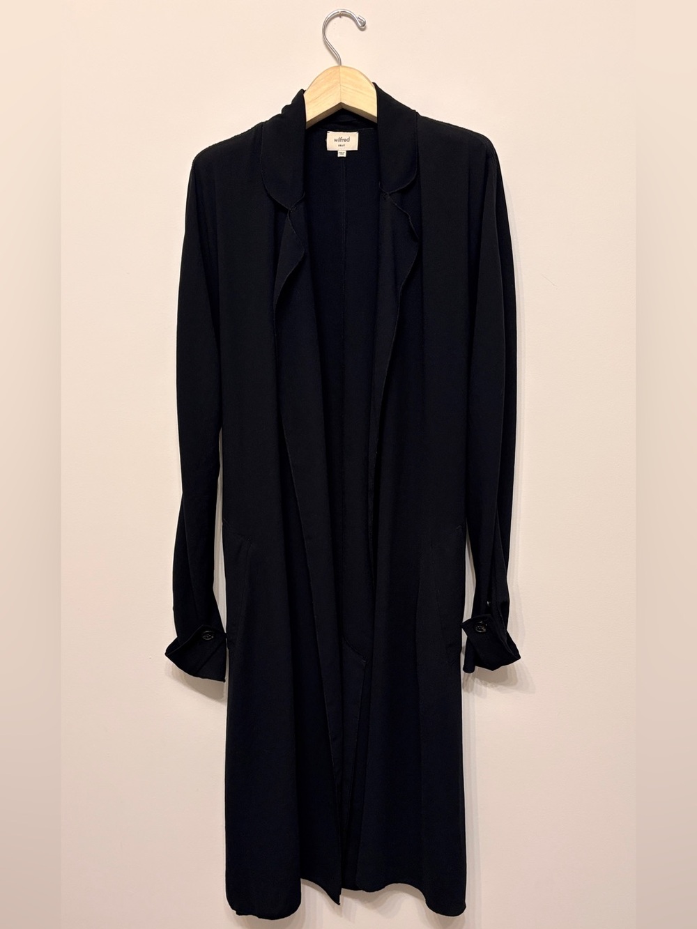 Aritzia Wilfred black crepette drape belted trench sz s small preloved